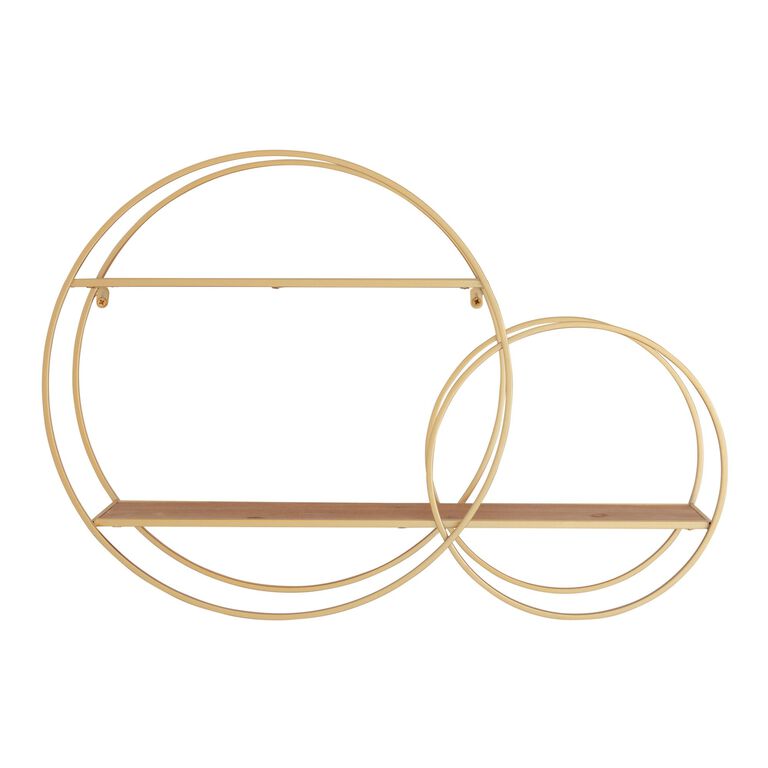 Wood and Gold Double Circle Wall Shelf image number 3