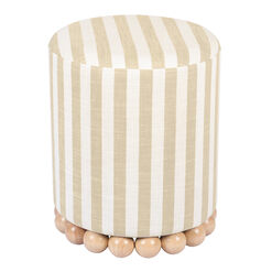 Collins Round Linen Striped Upholstered Stool