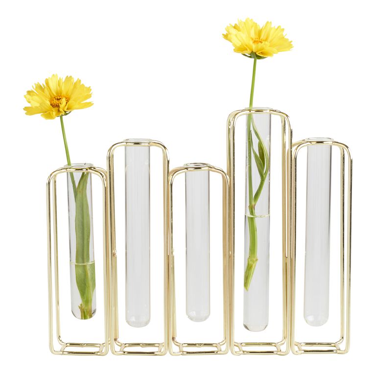Brass and Clear Glass Test Tube Vases image number 4