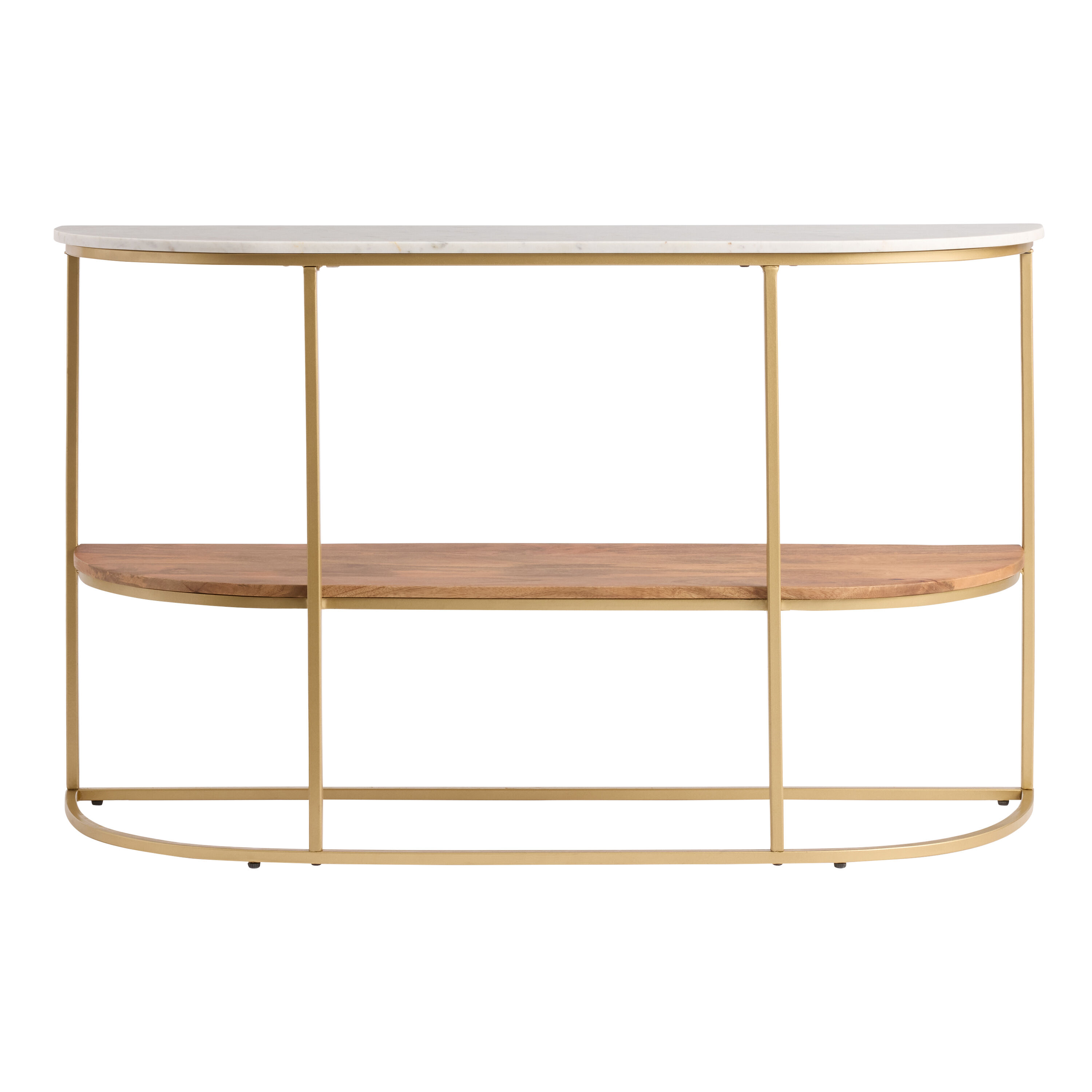 Piper Rounded Marble Top Wood and Metal Console Table