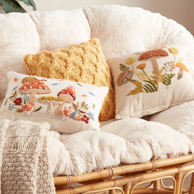 Ivory Embroidered Mushroom Lumbar Pillow Ivory Embroidered Mushroom Lumbar Pillow