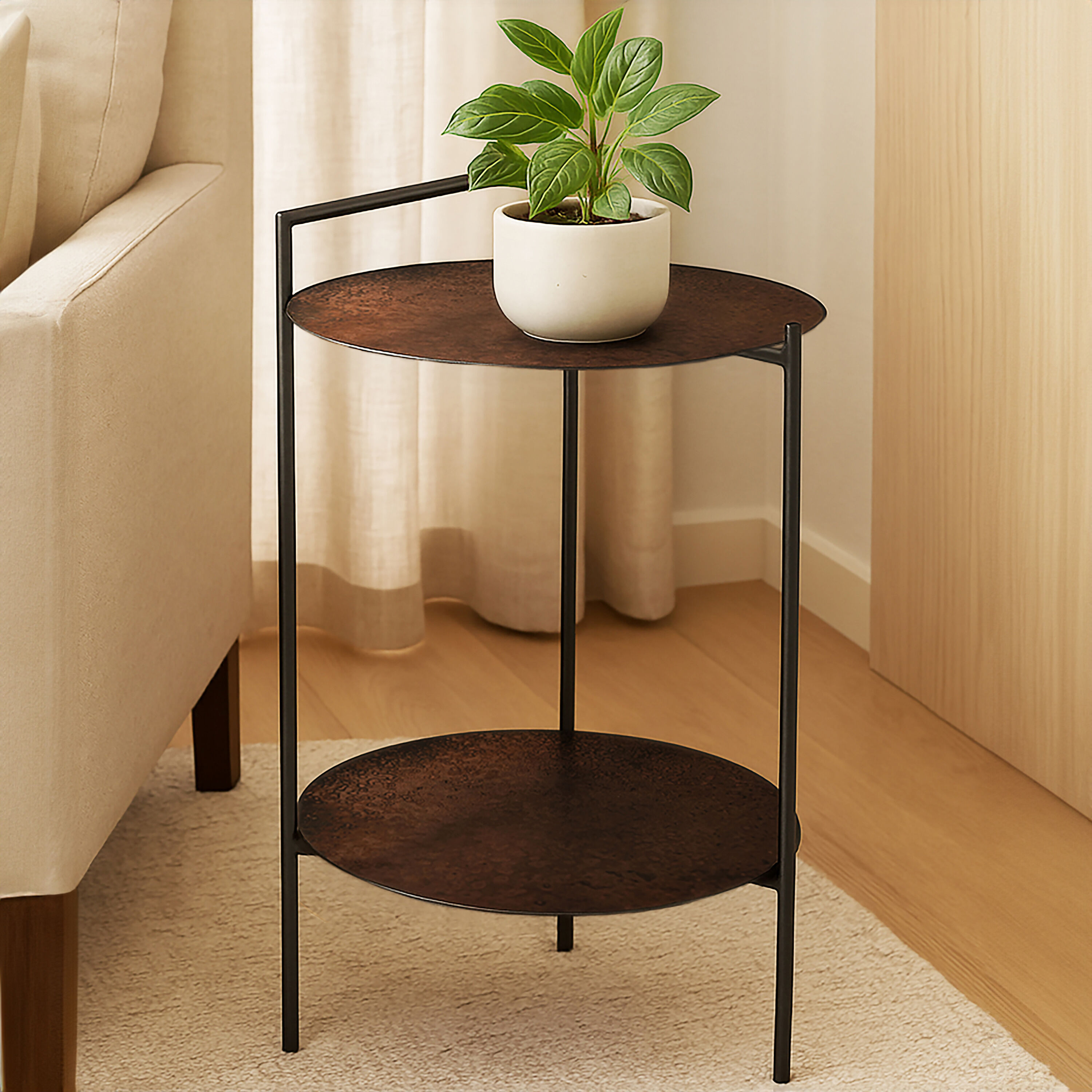 Calpurnia Hand Forged Iron Side Table with Shelf and Handle image number 1