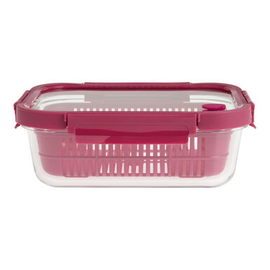 Plum Silicone and Glass Berry Storage Container with Colander Plum Silicone and Glass Berry Storage Container with Colander