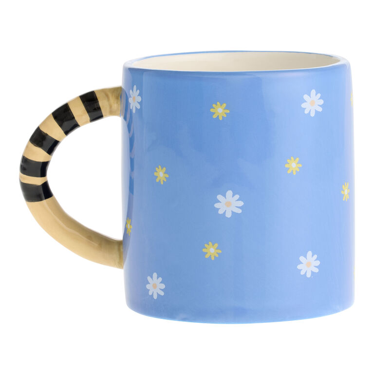 Blue Daisy and Cat Handle Ceramic Mug image number 2