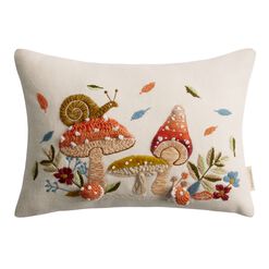 Embroidered Mushroom Lumbar Pillow