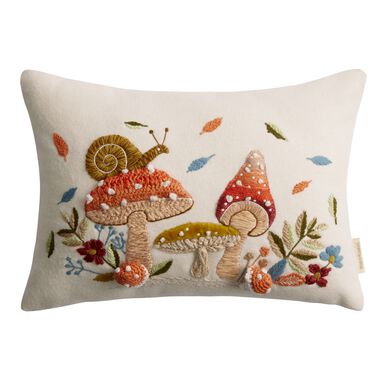 Ivory Embroidered Mushroom Lumbar Pillow Ivory Embroidered Mushroom Lumbar Pillow