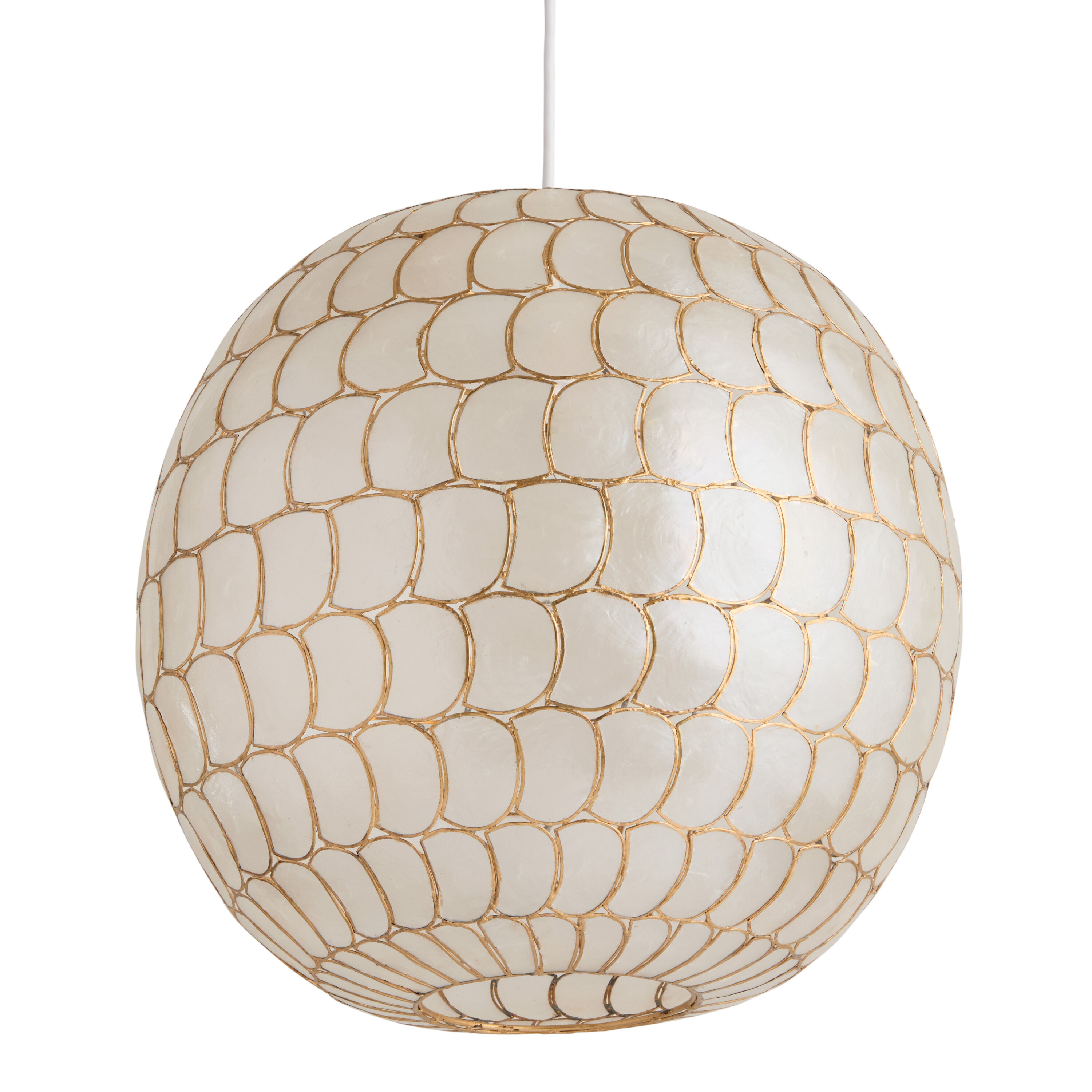 Natural Capiz and Gold Metal Globe Wavy Pendant Lamp World Market