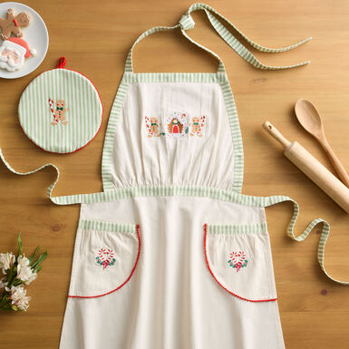 Gingerbread Stripe Embroidered Kitchen Linen Collection Gingerbread Stripe Embroidered Kitchen Linen Collection