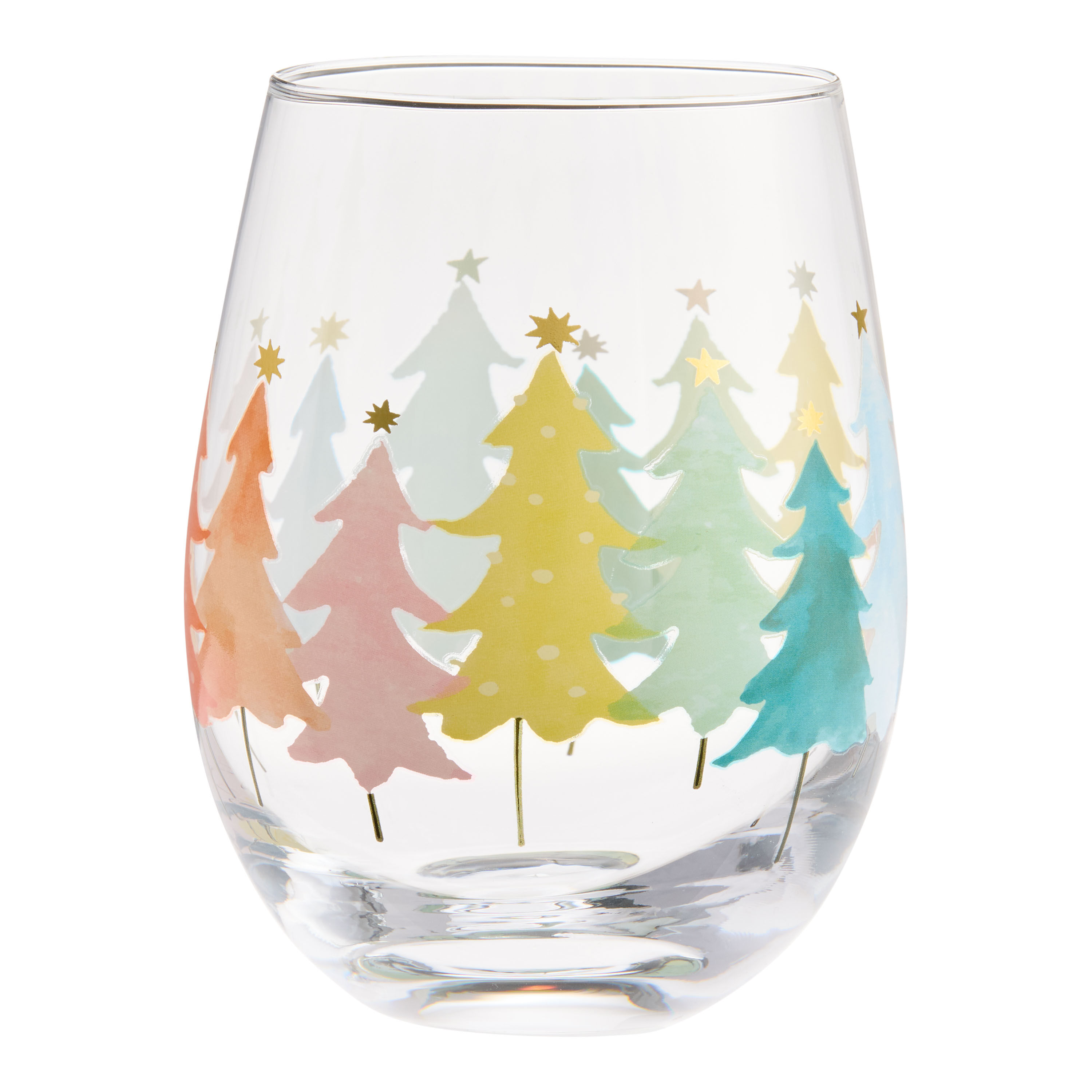 Rainbow Trees Stemless Wine Glass image number 1
