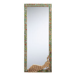 Multicolor Hand Carved Peacock Full Length Wall Mirror
