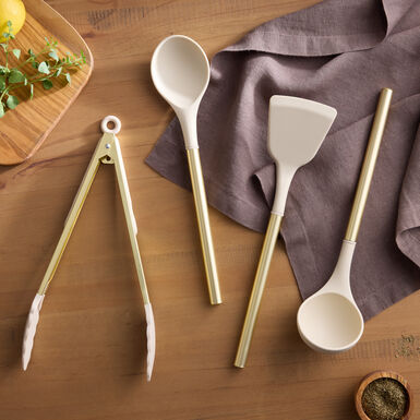 Ivory Silicone and Brushed Gold Steel Tongs Ivory Silicone and Brushed Gold Steel Tongs