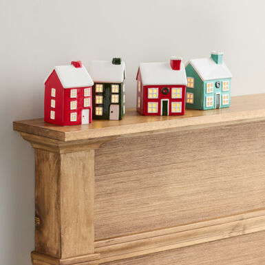 Red and Green Ceramic House LED Light Up Decor Set of 2 Red and Green Ceramic House LED Light Up Decor Set of 2