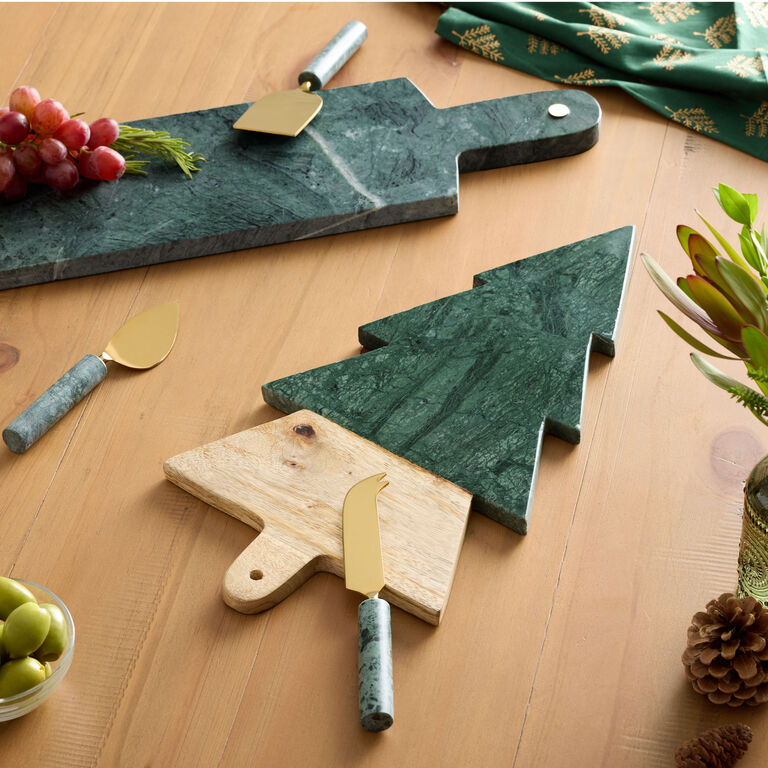 Green Marble and Wood Christmas Tree Shaped Serving Board image number 2