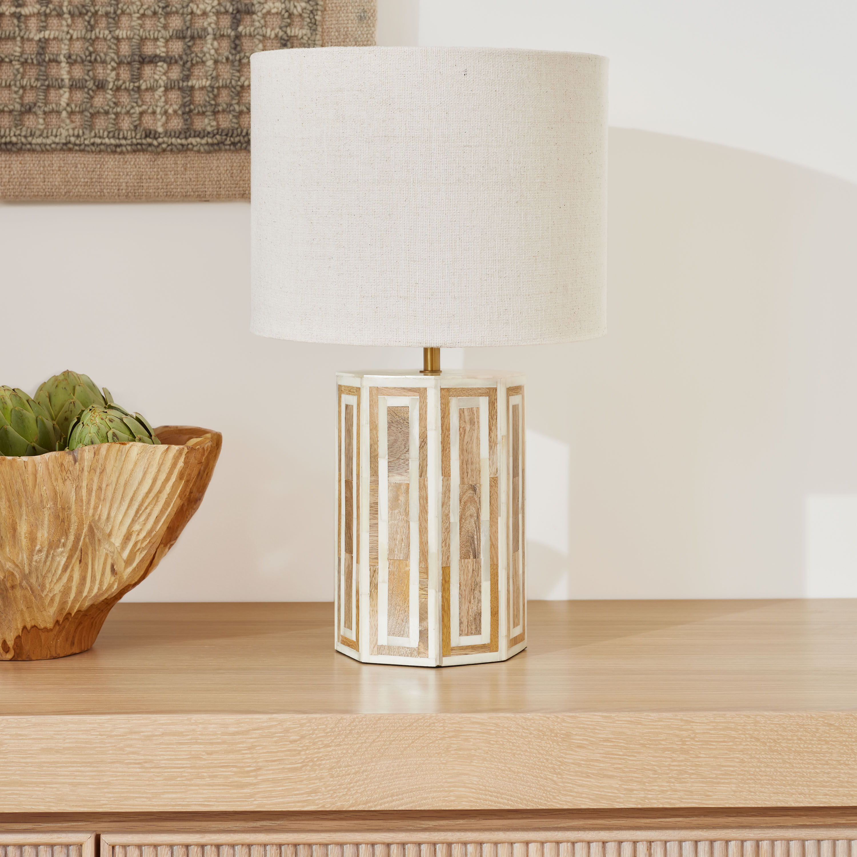 Cairo Mango Wood Bone Inlay Geometric Table Lamp Base