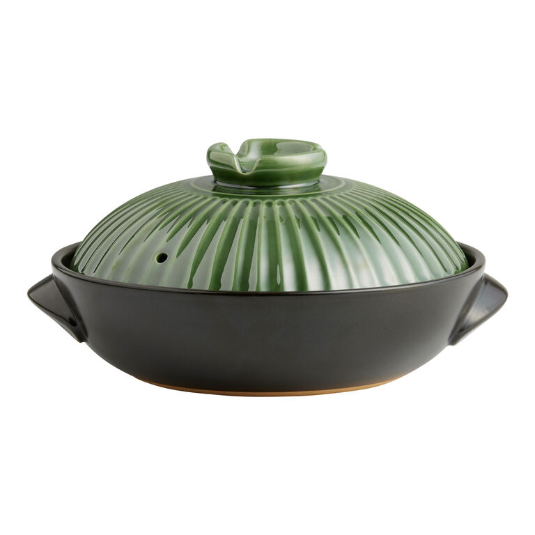 Matte Black and Green Ceramic Korean Style Cooking Pot by World Market