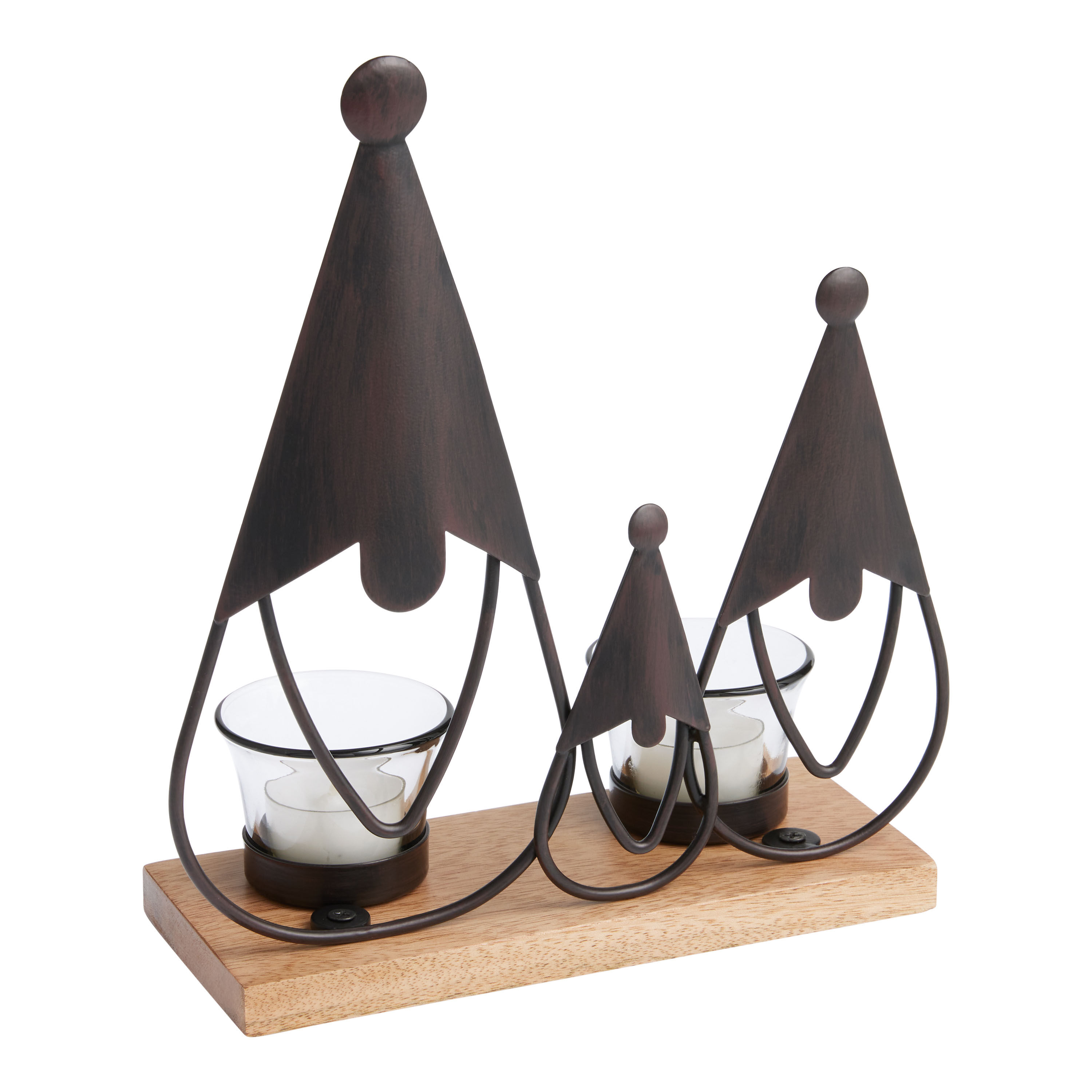Black Metal and Wood Gnome Tealight Candle Holder