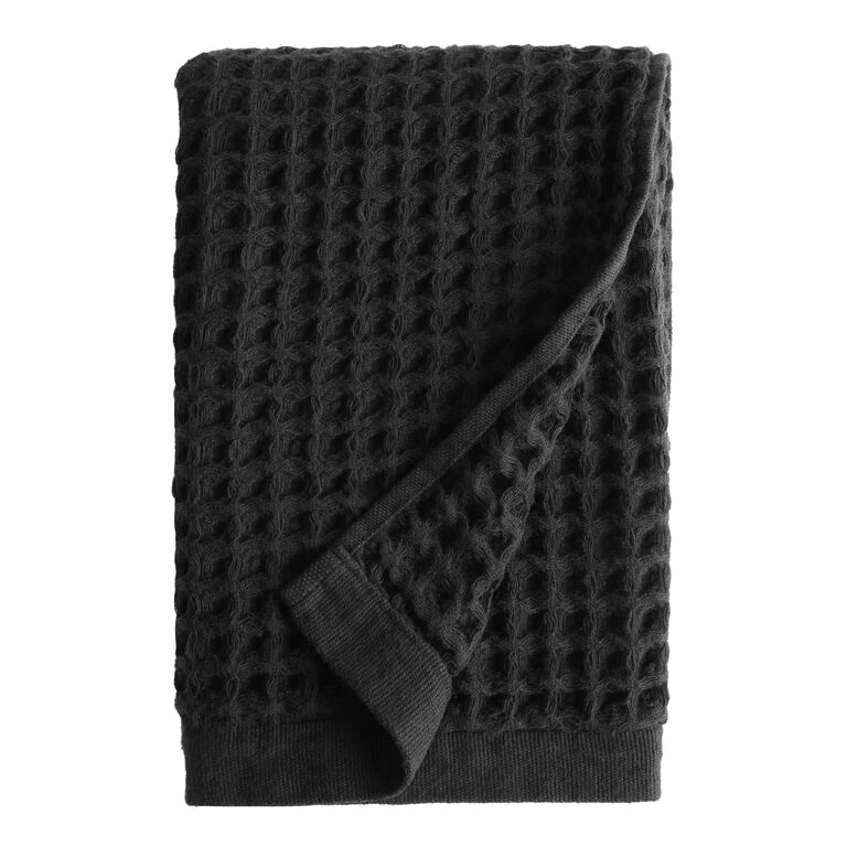 Waffle Weave Hand Towel, Black