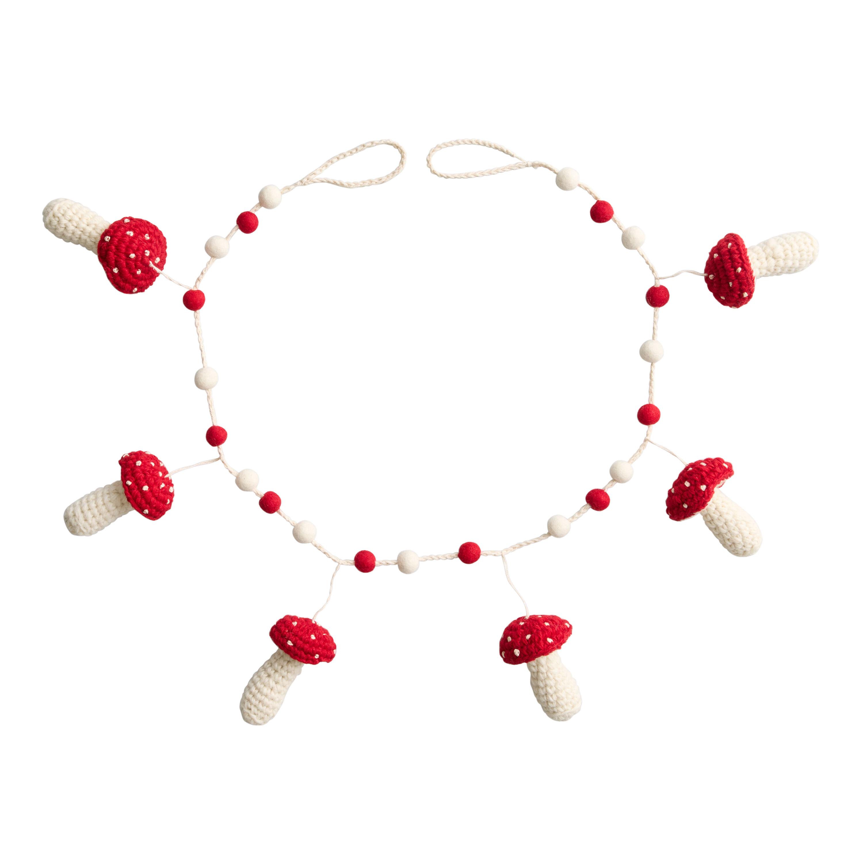 Red and White Crocheted Wool Mushroom Garland