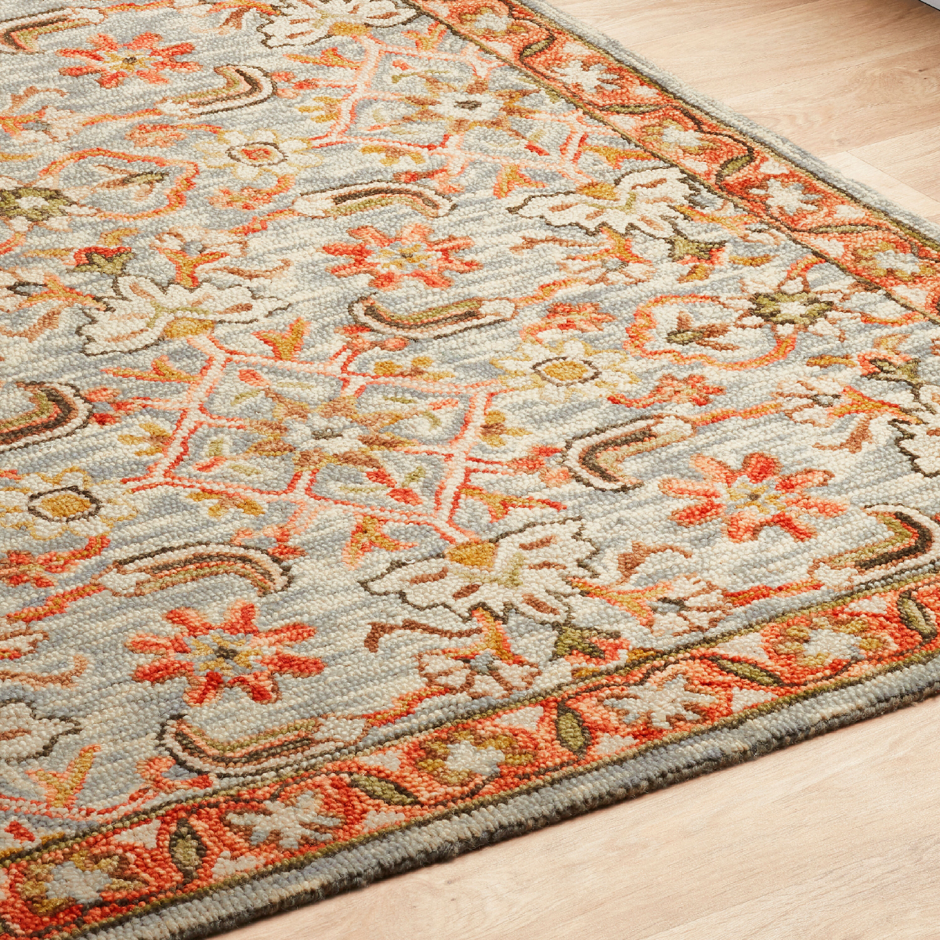 Victoria Slate Multicolor Floral Hand Hooked Wool Area Rug image number 4