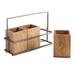 Wood and Metal Flatware Caddy