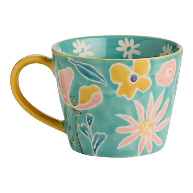 Teal and Yellow Floral Dot Hand Painted Ceramic Mug Teal and Yellow Floral Dot Hand Painted Ceramic Mug