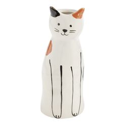 White Multicolor Ceramic Cat Vase