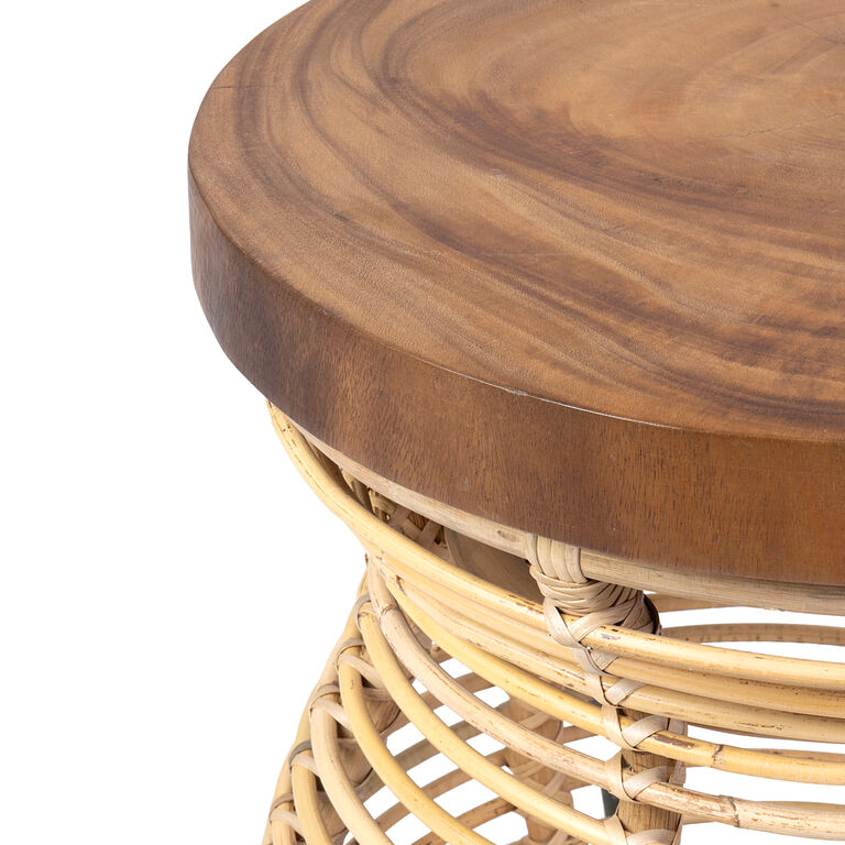 Round Teak and Rattan End Table image number 3