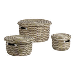 Libby Seagrass Checkered Basket With Lid