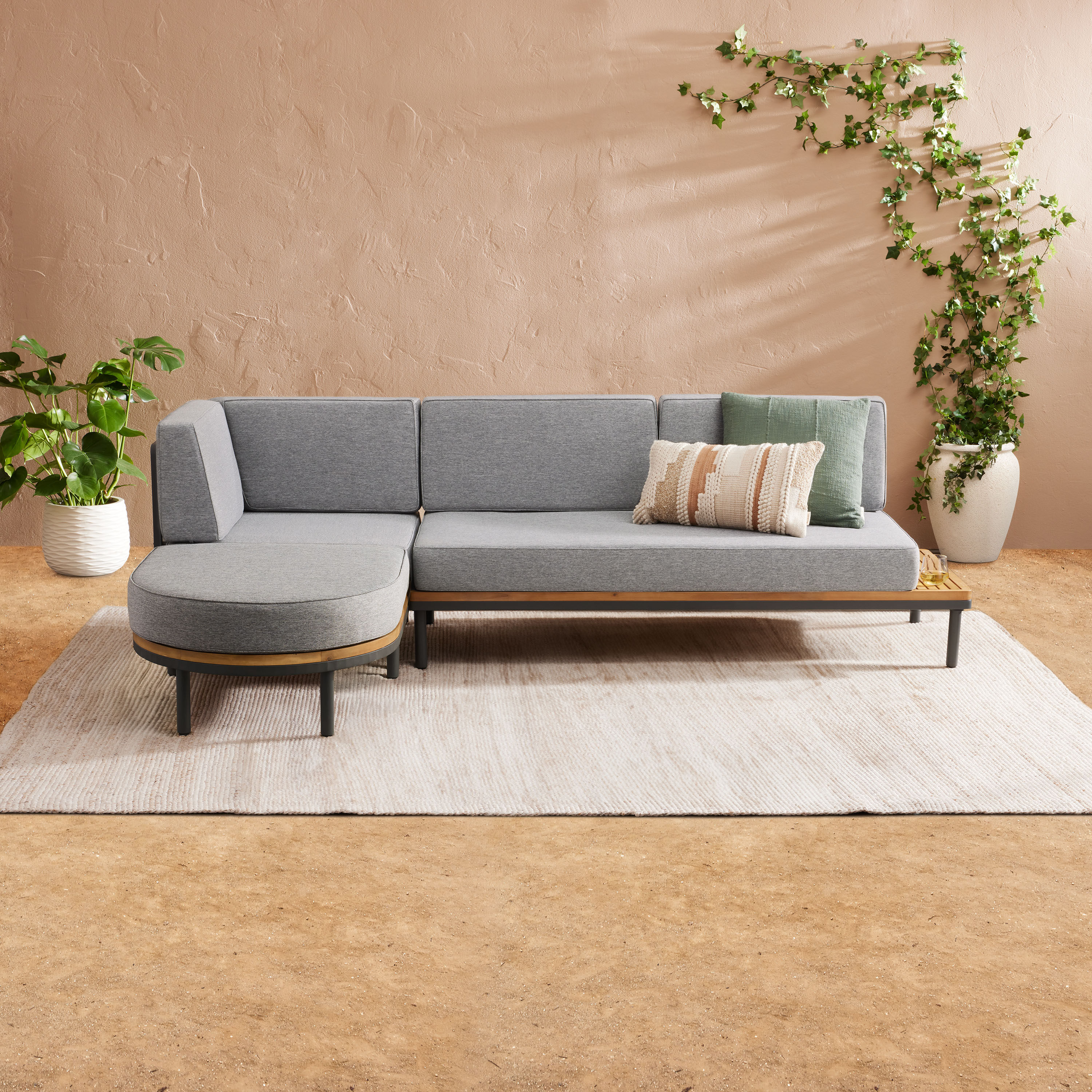 Andorra 3 Piece Modular Outdoor Sectional Set with Curved Ottoman image number 0