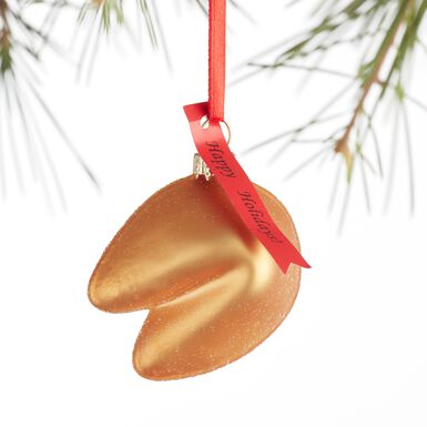 Gold Glass Happy Holidays Fortune Cookie Ornament Gold Glass Happy Holidays Fortune Cookie Ornament