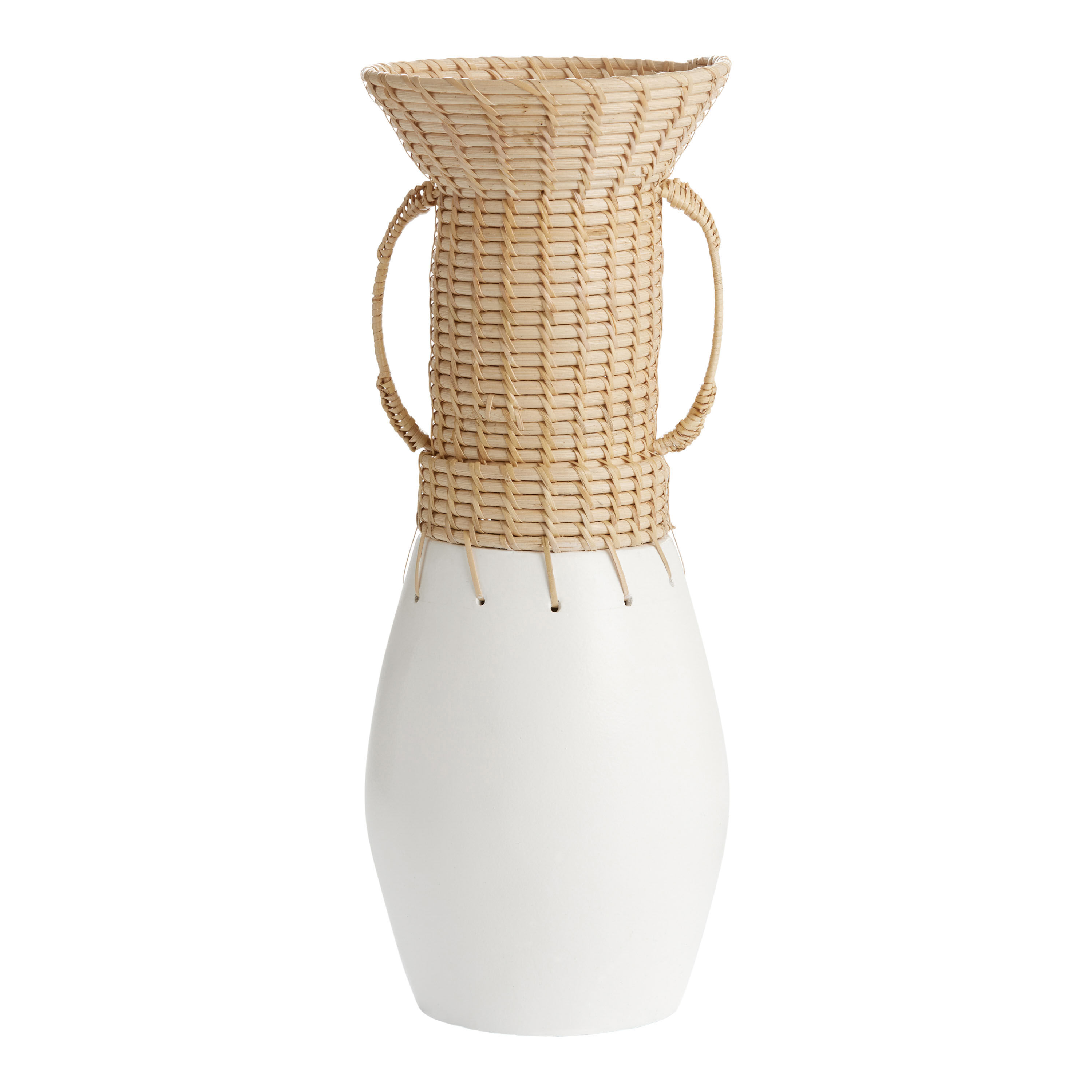 Mhira Natural Rattan And White Terracotta Vase image number 0