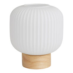 Lola White Glass and Natural Wood Ribbed Accent Lamp
