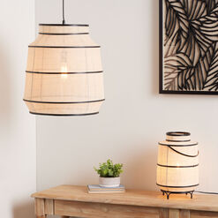 Nara Raffia and Black Bamboo Lantern Lighting Collection
