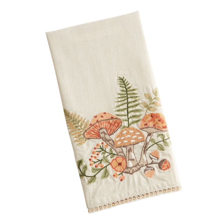 Embroidered Wildflower and Mushroom Kitchen Towel - World Market