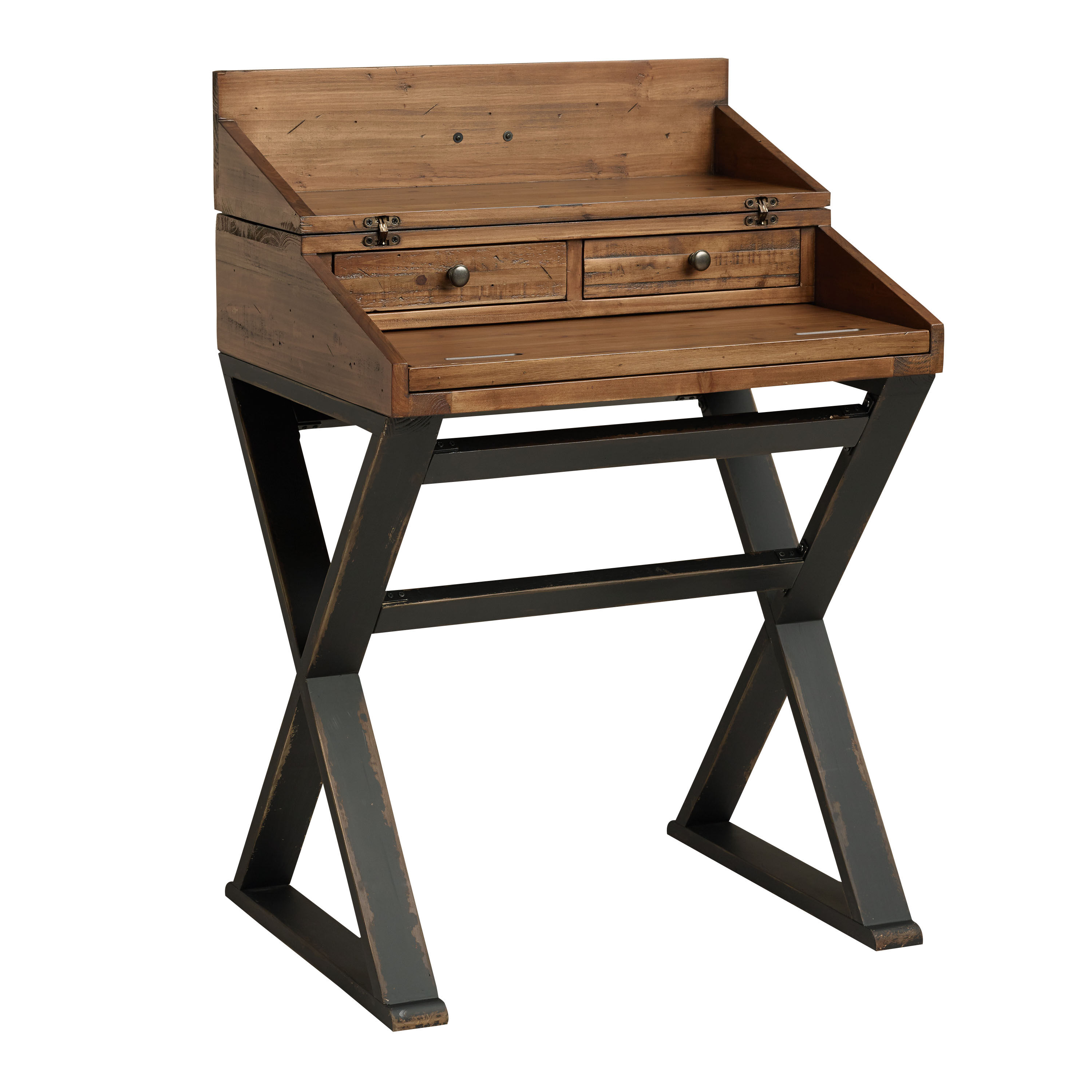 Distressed Antique Cognac and Black Wood Secretary Desk - World Market