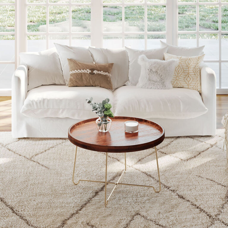 Keesey Round Wood and Metal Tray Top Folding Coffee Table image number 7