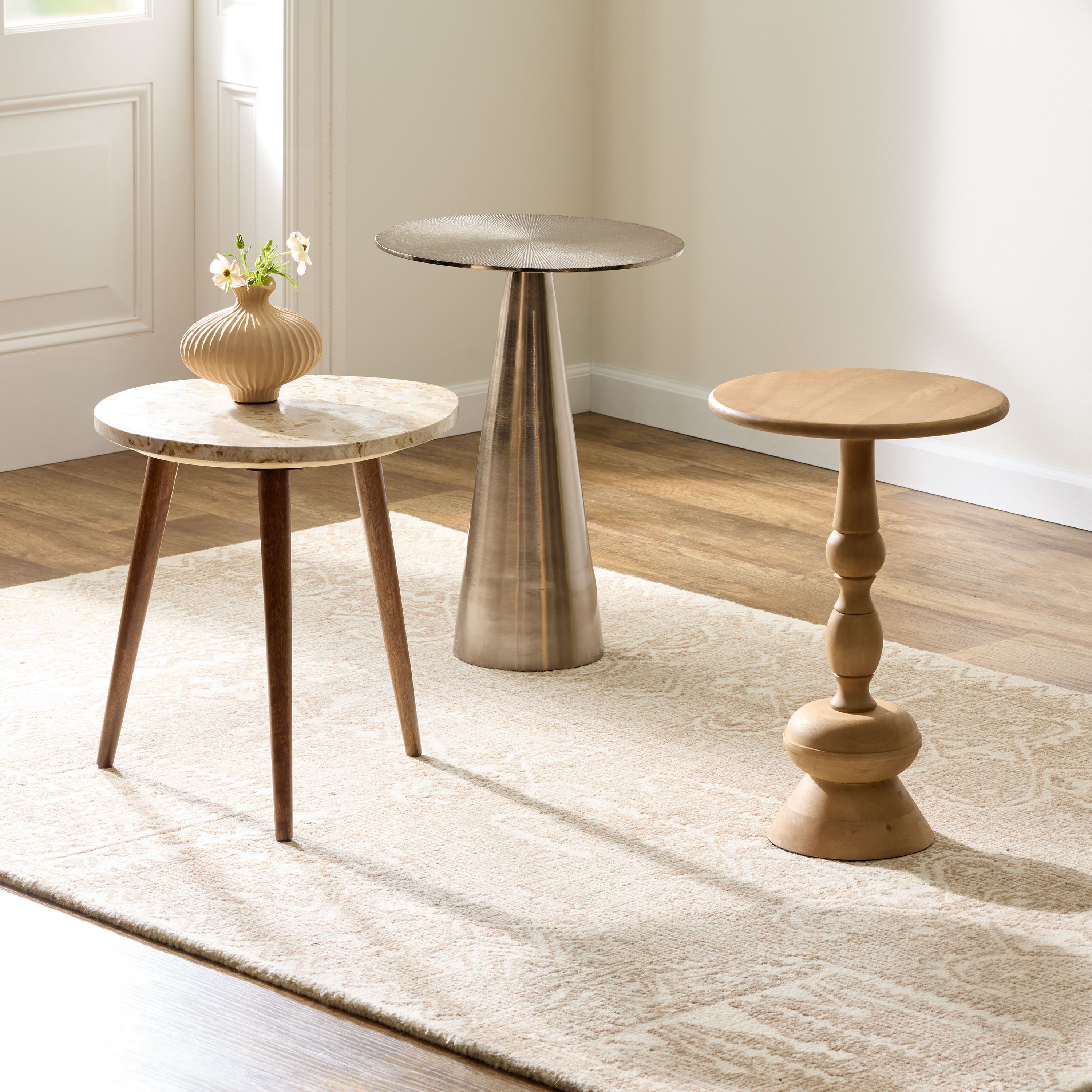 Wood pedestal side table discount
