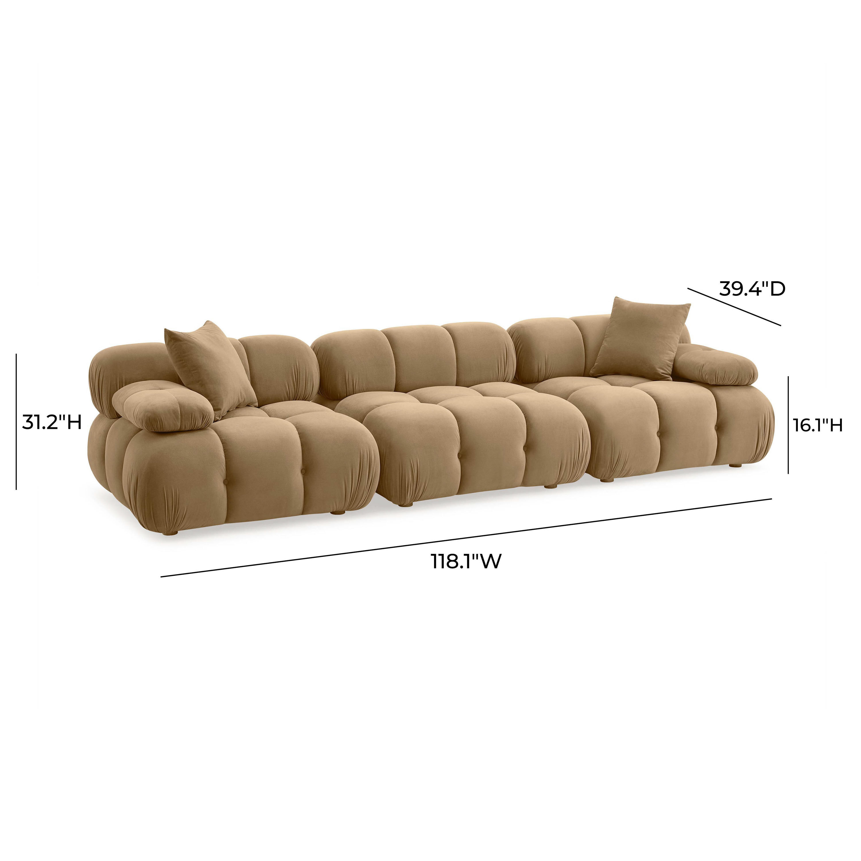 Calidad Cafe au Lait Velvet 3 Piece Modular Sectional Sofa image number 5