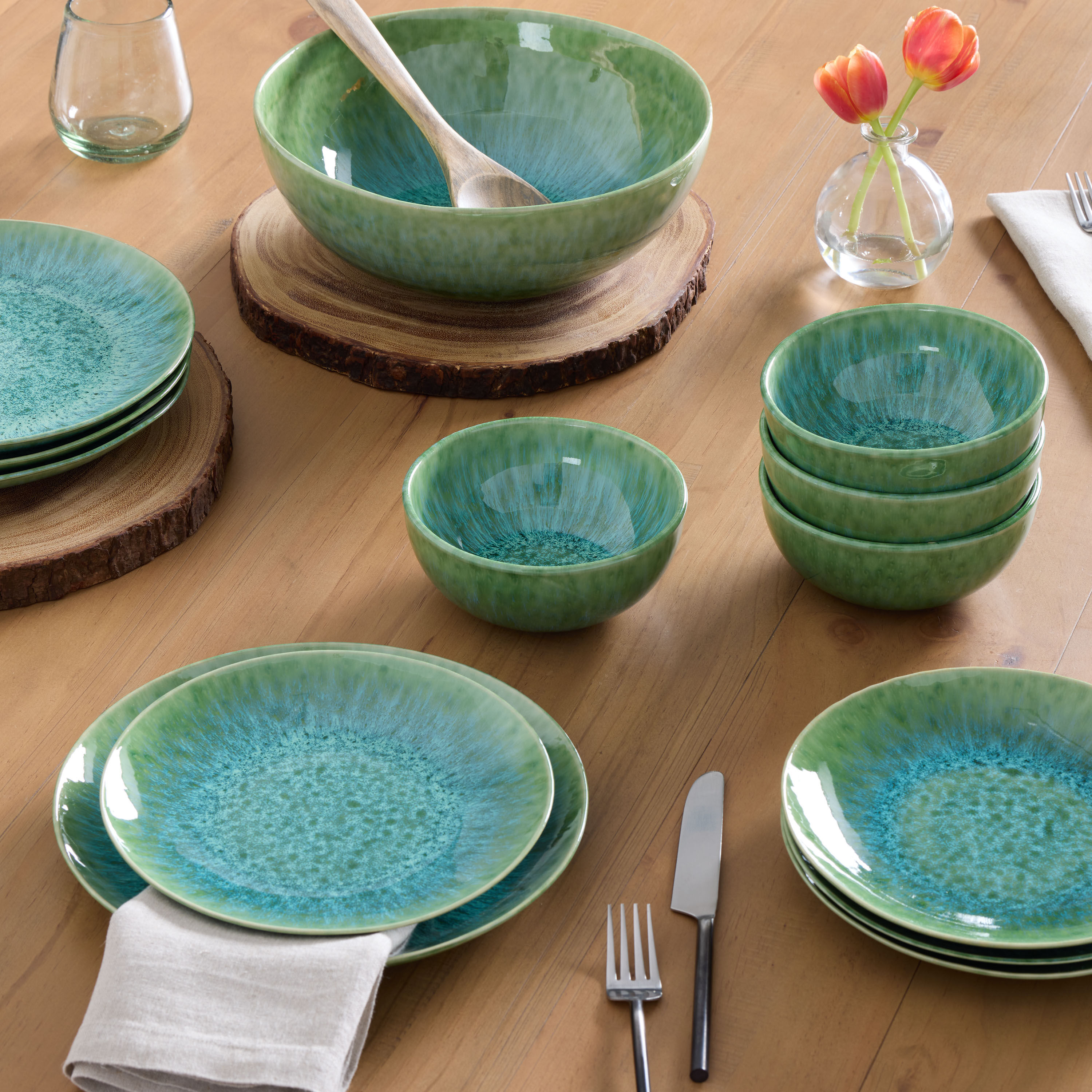 Pacifica Green And Blue Reactive Glaze Dinnerware Collection World Market