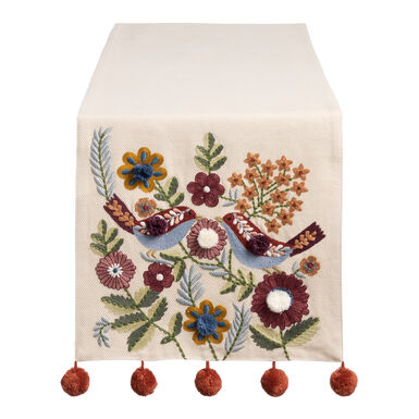 Oatmeal and Purple Scandi Floral Bird Table Runner Oatmeal and Purple Scandi Floral Bird Table Runner