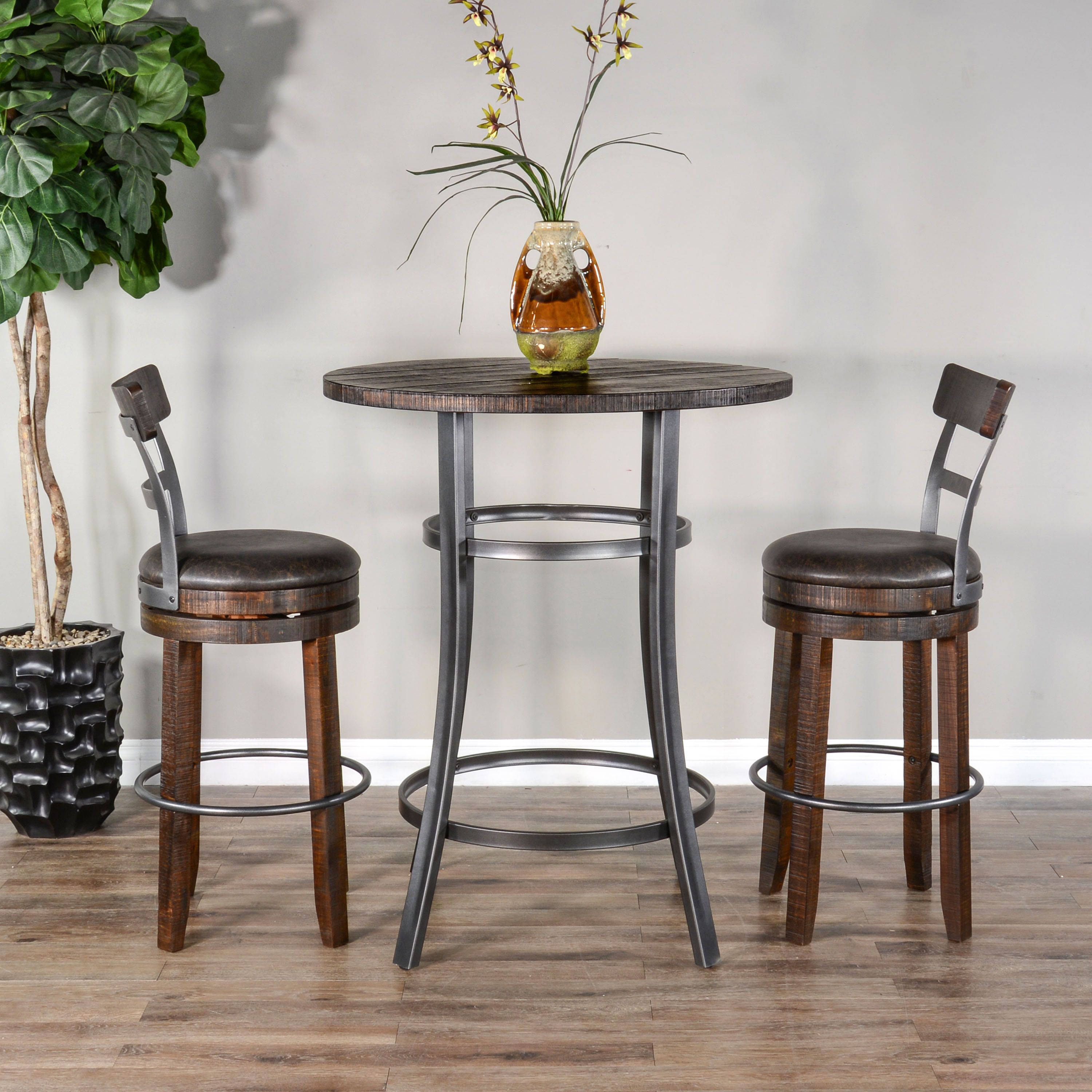 Hawes Mahogany And Metal Swivel Barstool 2 Piece Set image number 1