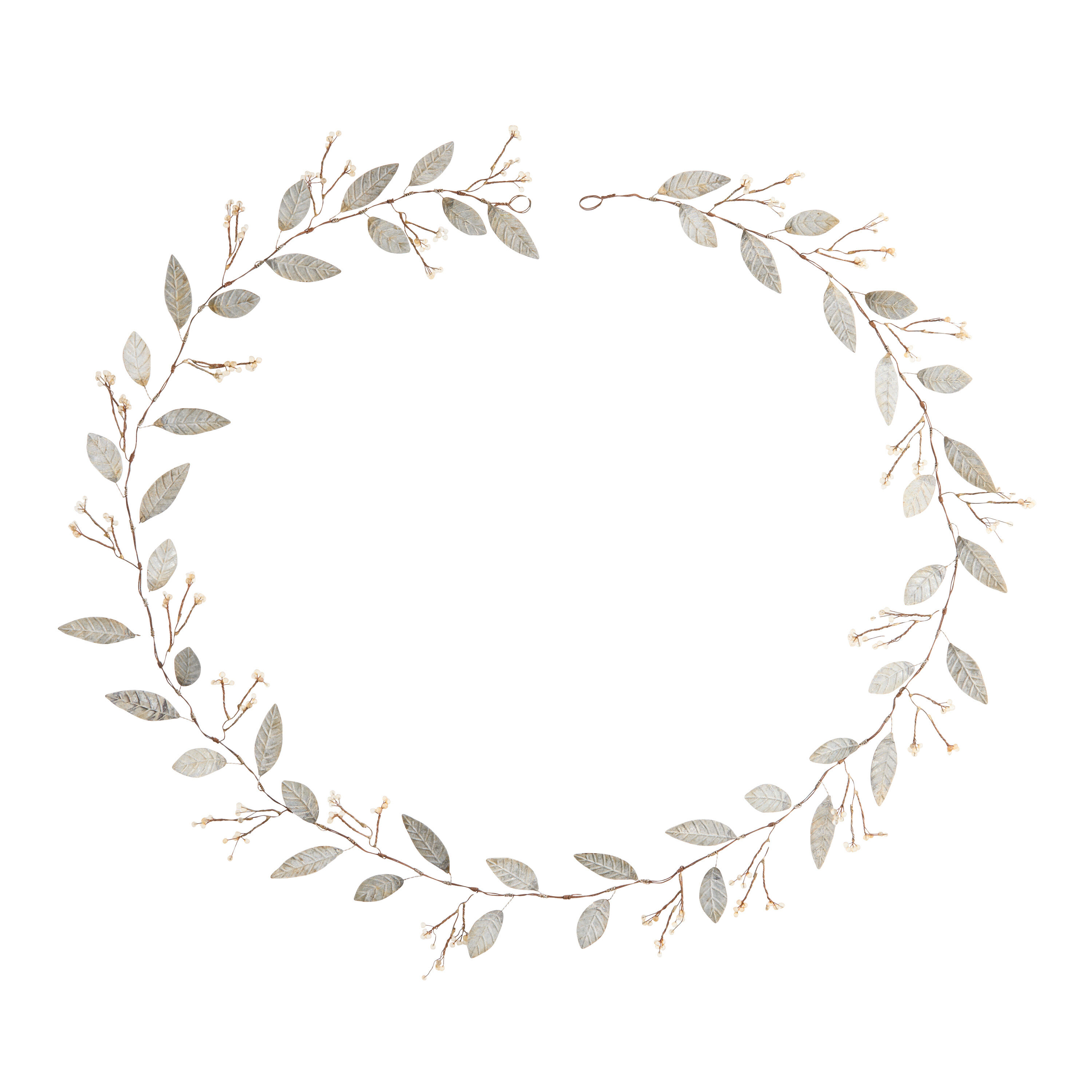 Icy White Patina Iron Leaves and Faux Berries Garland image number 1