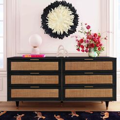Chrisney Black Wood and Natural Cane Dresser