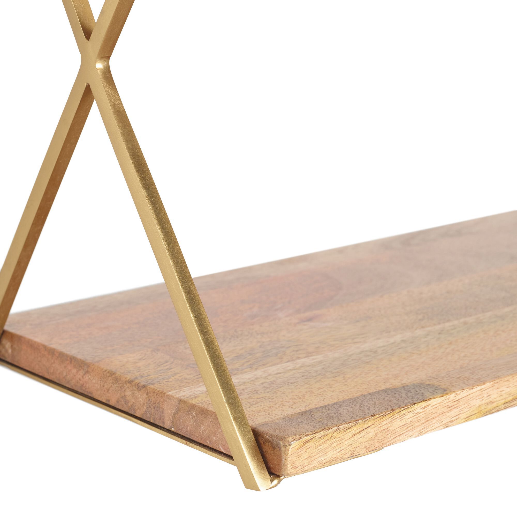 Natural Wood and Gold 3 Tier Wall Shelf