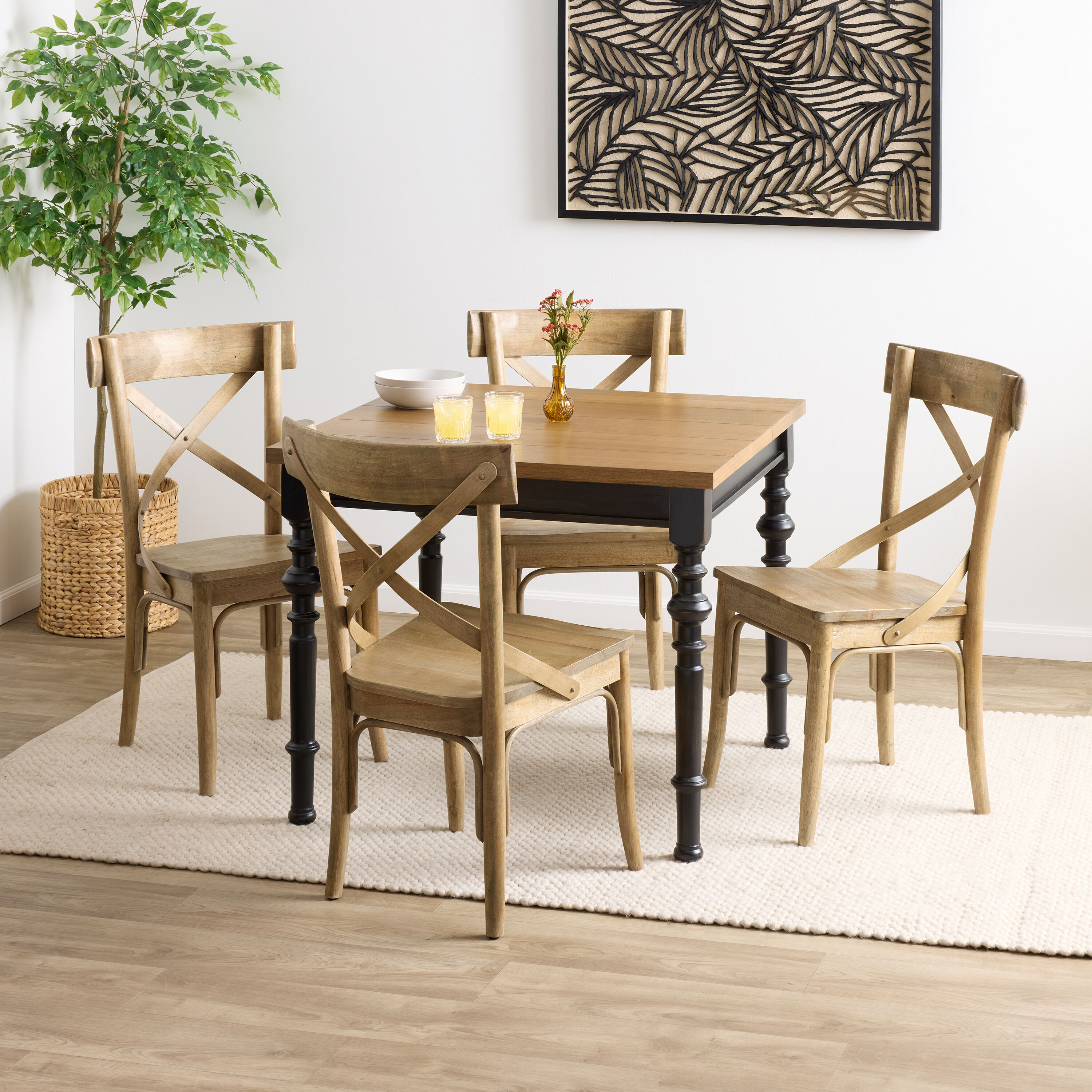 Phoebe Square Light Walnut and Blackwash Turned Leg Farmhouse Dining Table image number 1