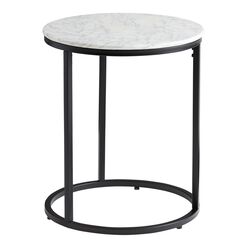 Milan Round White Marble and Metal End Table