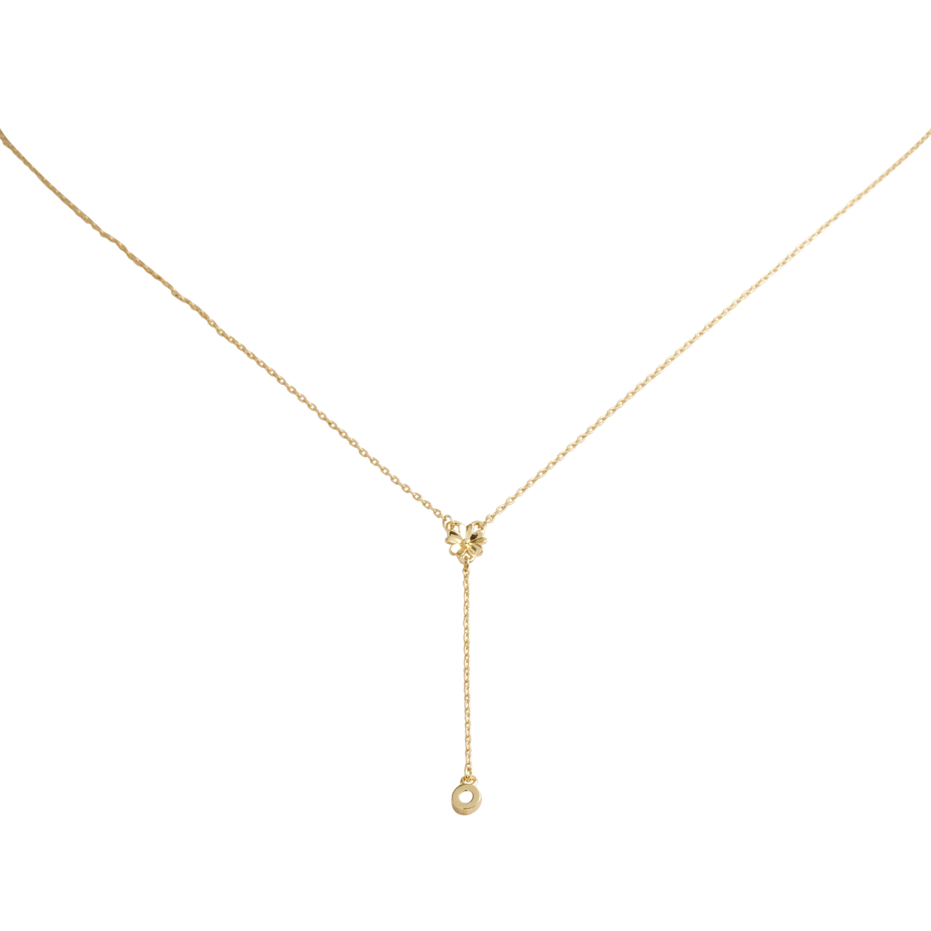 Cubic Zirconia 14k Gold Plated Flower Charm Lariat Necklace image number 0