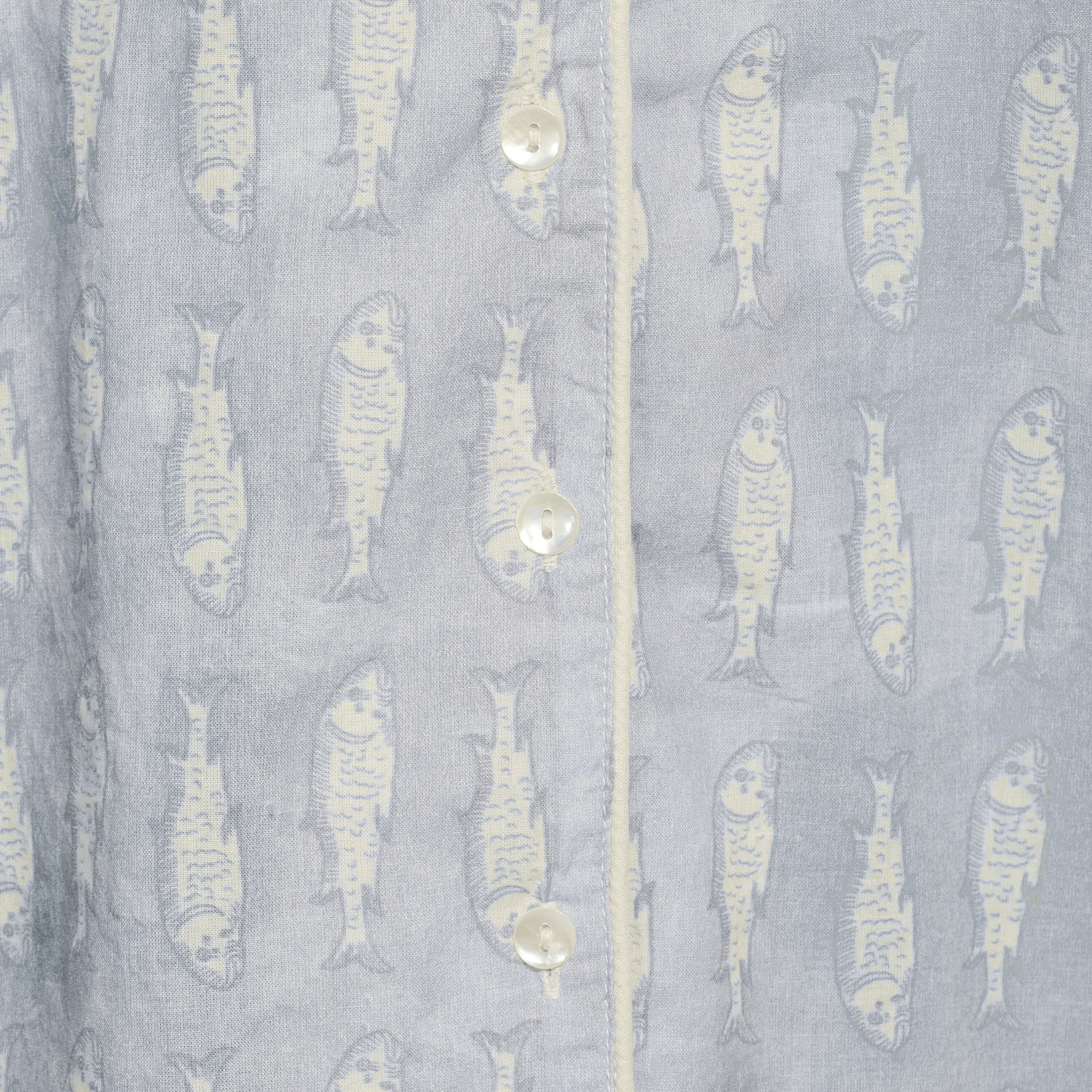 Blue Watercolor Illustrated Sardine Pajama Top