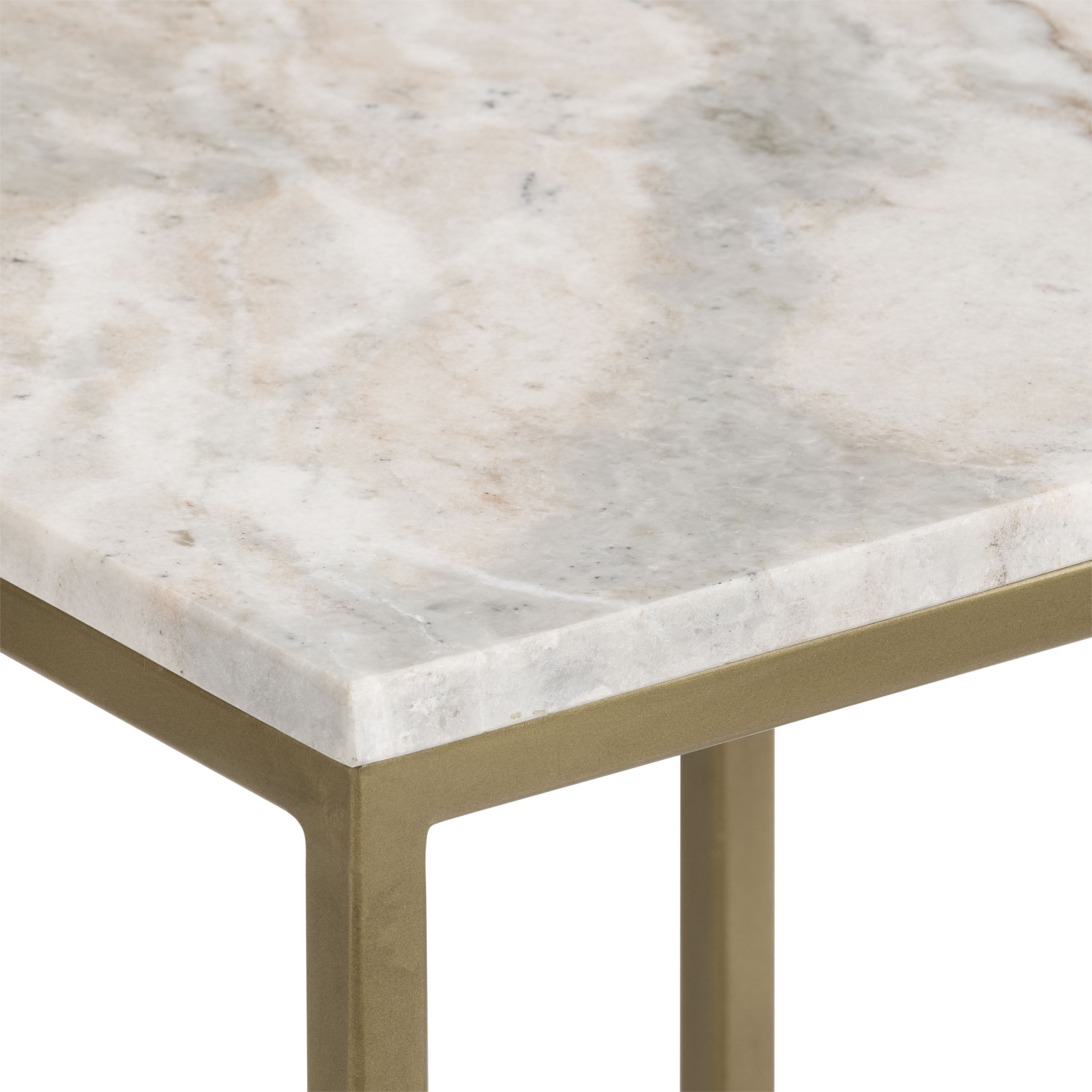 Jenson Square Gold Metal Marble Top Side Table with Shelf