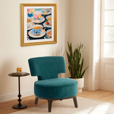 Campari Teal Chenille T Back Upholstered Slipper Chair Campari Teal Chenille T Back Upholstered Slipper Chair